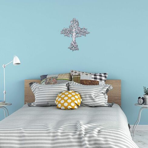 صليب حائط معدني شجرة الحياة من أبي ديكور | الصليب الروحي المسيحي للجدار | ديكور حائط متقاطع ديني، أفضل لديكور المنزل والمكتب وكهدية | ديكور متقاطع بلمسة نهائية من النيكل الفضي in Kuwait