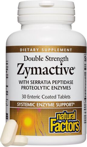 Natural Factors - Zymactive Proteolytic Enzyme Double Strength, Supports a Healthy Inflammatory Response to Help Muscle and Joint Function, Gluten Free, Non-GMO, 30 Enteric Coated Tablets in Kuwait