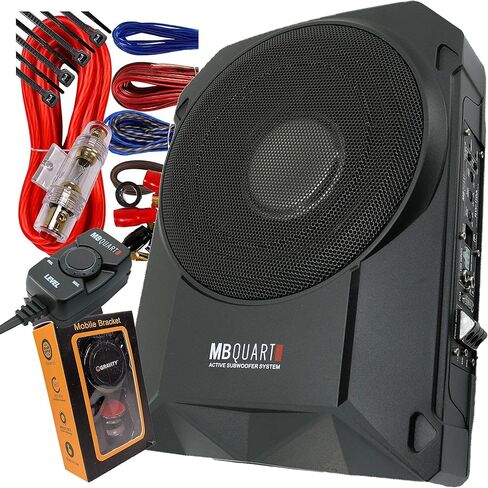 سلسلة مرجعية MB Quart RW-110A 800W مقاس 10 بوصات نحيفة منخفضة الحجم ومدمجة أسفل المقعد 4 أوم مع مضخم صوت مدمج للسيارة RV ATV - الجيل الثالث، أسود in Saudi Arabia