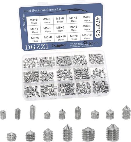 DGZZI 470 قطعة مجموعة مقابس سداسية برغي نقر سداسي وبرغي لسان 304 مجموعة طرف من الفولاذ المقاوم للصدأ من مجموعة برغي M3 إلى M8 للحمام ومقبض باب الصنبور وتركيبات الإضاءة والمقبض in Saudi Arabia