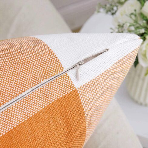 MIULEE Fall Pack of 2 Decorative Classic Farmhouse Buffalo Check Plaids Throw Pillow Covers Polyester Linen Soft Soild Orange Cushion Case for Halloween Sofa Bedroom Outdoor 18 x 18 Inch in Kuwait