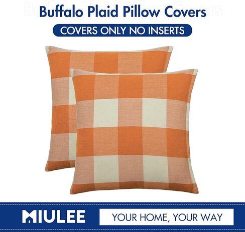 MIULEE Fall Pack of 2 Decorative Classic Farmhouse Buffalo Check Plaids Throw Pillow Covers Polyester Linen Soft Soild Orange Cushion Case for Halloween Sofa Bedroom Outdoor 18 x 18 Inch in Kuwait