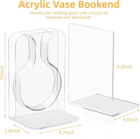 Umikk Acrylic Bookends, Book end Vase for Flowers, Cute Bookshelf Decor, Acrylic Vase Book Ends for Book Lovers, Artistic and Cultural Flavor, Acrylic Vases Book end for Home, Office Decor in Saudi Arabia