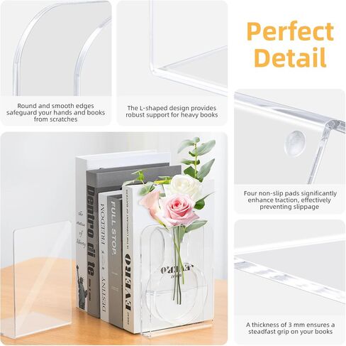Umikk Acrylic Bookends, Book end Vase for Flowers, Cute Bookshelf Decor, Acrylic Vase Book Ends for Book Lovers, Artistic and Cultural Flavor, Acrylic Vases Book end for Home, Office Decor in Saudi Arabia
