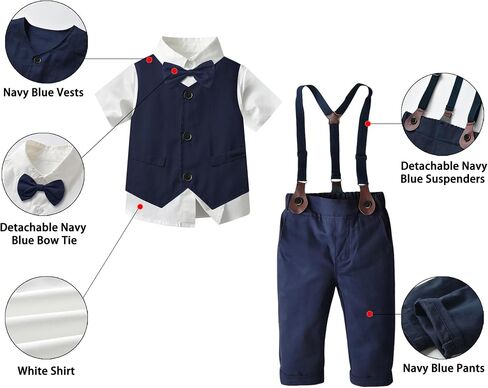 SANGTREE Toddler Baby Boy Dress Clothes Long Sleeve Bowtie Shirts Suspenders Pants Gentleman Outfit Suits Kid, Lavender, Tag 110 = 2-3Y in Saudi Arabia