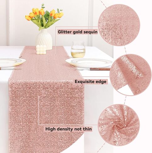 10 Packs 12 x 72 inches Sequin Table Runner, Glitter Rose Gold Table Runner for Birthday Party Supplies Wedding Holiday Celebration Event Decorations in Saudi Arabia