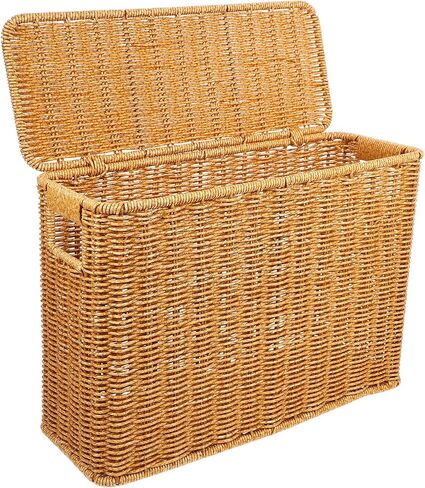 Hemoton Woven Magazine Storage Basket Wicker Magazine Rack With Handle and Lid Magazine File Holder Towel Storage Basket Display Stand for Vinyl Record Album Books Blanket in Saudi Arabia