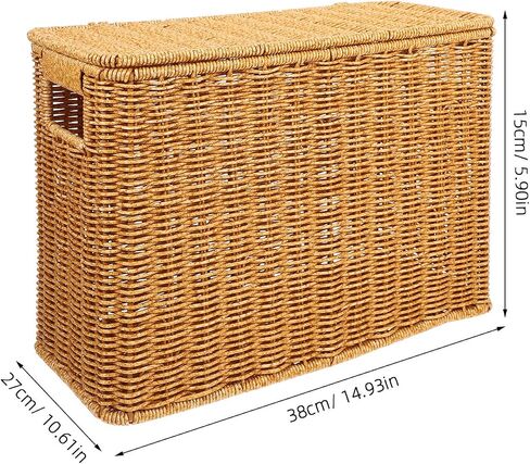 Hemoton Woven Magazine Storage Basket Wicker Magazine Rack With Handle and Lid Magazine File Holder Towel Storage Basket Display Stand for Vinyl Record Album Books Blanket in Saudi Arabia