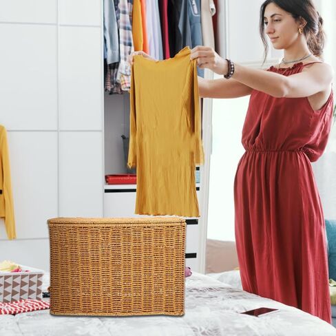 Hemoton Woven Magazine Storage Basket Wicker Magazine Rack With Handle and Lid Magazine File Holder Towel Storage Basket Display Stand for Vinyl Record Album Books Blanket in Saudi Arabia