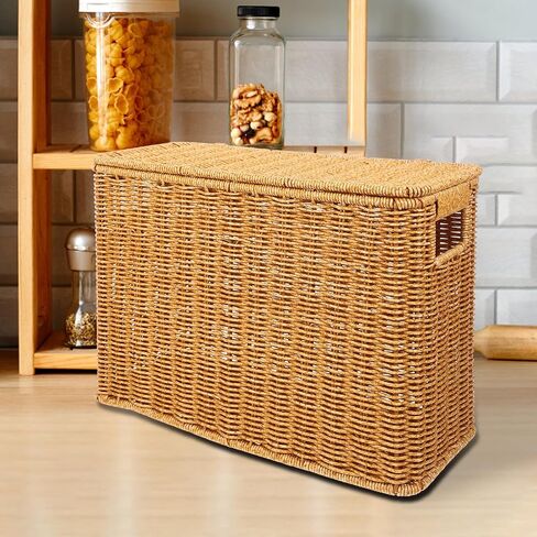 Hemoton Woven Magazine Storage Basket Wicker Magazine Rack With Handle and Lid Magazine File Holder Towel Storage Basket Display Stand for Vinyl Record Album Books Blanket in Saudi Arabia
