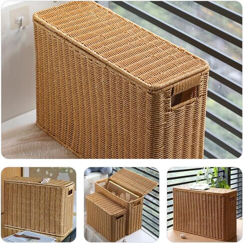 Hemoton Woven Magazine Storage Basket Wicker Magazine Rack With Handle and Lid Magazine File Holder Towel Storage Basket Display Stand for Vinyl Record Album Books Blanket in Saudi Arabia
