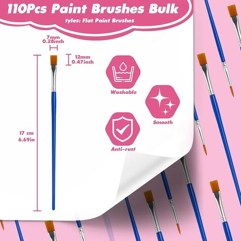 Small Paint Brushes Bulk, 110 Pcs Flat Tip Round Acrylic Paint Brushes for Kids Classroom Acrylic Watercolor Canvas Face Painting Touch Up in Saudi Arabia