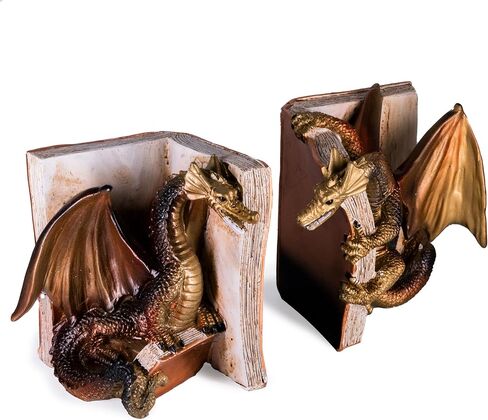 نهايات الكتاب مساند زخرفية رائعة على شكل تنين، جامعي كتب عتيقة شديدة التحمل على شكل تنين لمحبي الخيال، ديكور أسود للمكتب/الأرفف/غرفة المعيشة in Kuwait