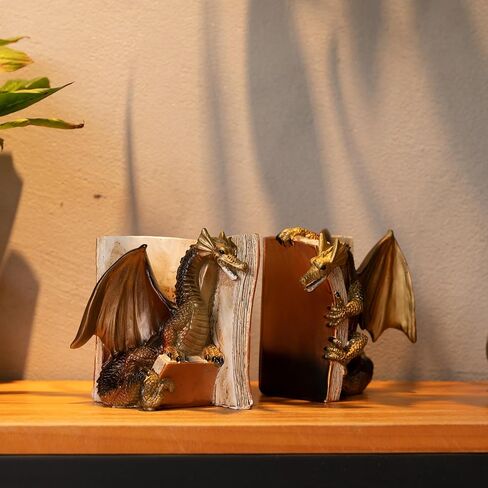 نهايات الكتاب مساند زخرفية رائعة على شكل تنين، جامعي كتب عتيقة شديدة التحمل على شكل تنين لمحبي الخيال، ديكور أسود للمكتب/الأرفف/غرفة المعيشة in Kuwait