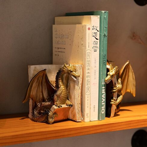 نهايات الكتاب مساند زخرفية رائعة على شكل تنين، جامعي كتب عتيقة شديدة التحمل على شكل تنين لمحبي الخيال، ديكور أسود للمكتب/الأرفف/غرفة المعيشة in Kuwait