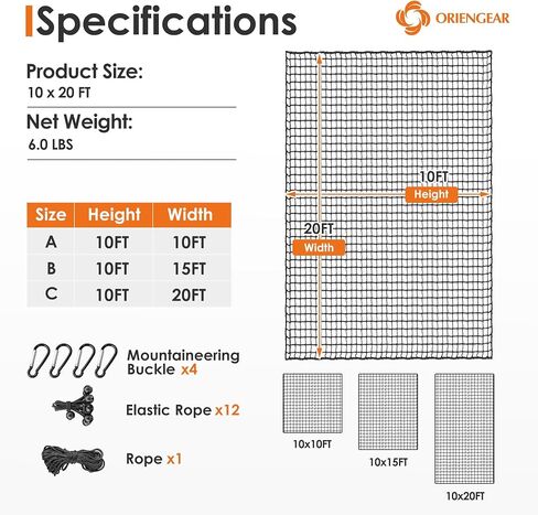 oriengear 10x10ft/10x15ft/10x20ft ممارسة الغولف ضرب شبكة البوليستر مع حبل وإبزيم، شبكات القيادة للجولف والهوكي والبيسبول والمزيد من الألعاب الرياضية، مناسبة للفناء الخلفي والحديقة والاستخدام الداخلي in Kuwait