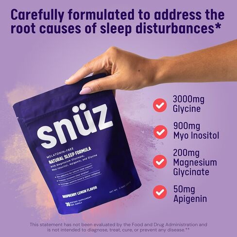 Natural Sleep Support Supplement with Magnesium Glycinate, Myo Inositol, Apigenin & Glycine, Melatonin Free, Sleep Support for Adults, Non GMO, Gluten Free, Vegan, Raspberry Lemon Flavor, 30 Svgs in Saudi Arabia