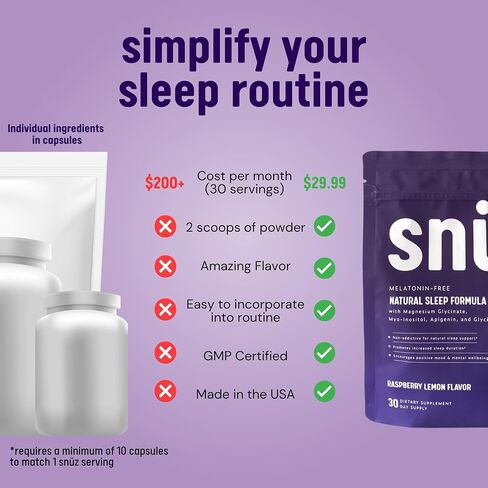 Natural Sleep Support Supplement with Magnesium Glycinate, Myo Inositol, Apigenin & Glycine, Melatonin Free, Sleep Support for Adults, Non GMO, Gluten Free, Vegan, Raspberry Lemon Flavor, 30 Svgs in Saudi Arabia