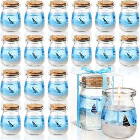 MTLEE 24 Sets Beach Themed Candles Seashell Gel Tealight Holder Tealight Candle Holders with Gel Wax Sea Themed Glass Votive Candle Holders Beach Candle Wedding Favor for Summer Wedding Decor in Saudi Arabia