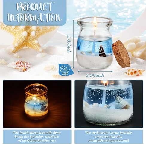 MTLEE 24 Sets Beach Themed Candles Seashell Gel Tealight Holder Tealight Candle Holders with Gel Wax Sea Themed Glass Votive Candle Holders Beach Candle Wedding Favor for Summer Wedding Decor in Saudi Arabia
