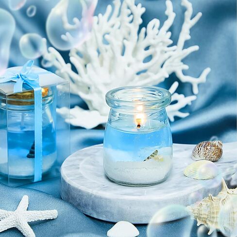 MTLEE 24 Sets Beach Themed Candles Seashell Gel Tealight Holder Tealight Candle Holders with Gel Wax Sea Themed Glass Votive Candle Holders Beach Candle Wedding Favor for Summer Wedding Decor in Saudi Arabia
