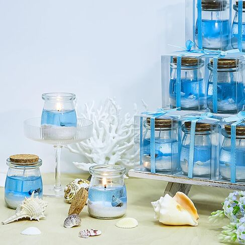 MTLEE 24 Sets Beach Themed Candles Seashell Gel Tealight Holder Tealight Candle Holders with Gel Wax Sea Themed Glass Votive Candle Holders Beach Candle Wedding Favor for Summer Wedding Decor in Saudi Arabia