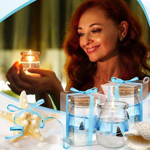 MTLEE 24 Sets Beach Themed Candles Seashell Gel Tealight Holder Tealight Candle Holders with Gel Wax Sea Themed Glass Votive Candle Holders Beach Candle Wedding Favor for Summer Wedding Decor in Saudi Arabia