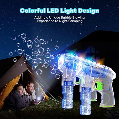 مسدس فقاعات، مسدس فقاعات مكون من قطعتين للأطفال مع 4 حلول لإعادة التعبئة و3 مصابيح LED ملونة، صانع فقاعات لهدايا الحفلات، هدية عيد ميلاد، ألعاب داخلية وخارجية للأطفال الصغار، أحمر in Kuwait