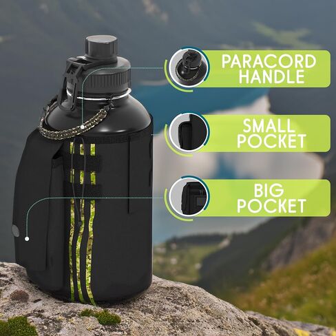 Half Gallon Tactical Water Bottle - 64 oz Water Bottle With Straw - Tactical Water Bottle Gym Water Bottles For Men -Large Water Bottle With Straw 64Oz Water Bottle Insulated Water Bottle With Sleeve in Saudi Arabia