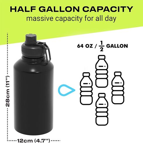 Half Gallon Tactical Water Bottle - 64 oz Water Bottle With Straw - Tactical Water Bottle Gym Water Bottles For Men -Large Water Bottle With Straw 64Oz Water Bottle Insulated Water Bottle With Sleeve in Saudi Arabia