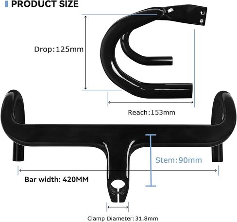 مقود الدراجة المتكامل من الكربون، مقود دراجة كابون وقضبان هوائية خفيفة للغاية ومقاود قطعة واحدة لدراجة السباق باللون الأسود اللامع in Kuwait