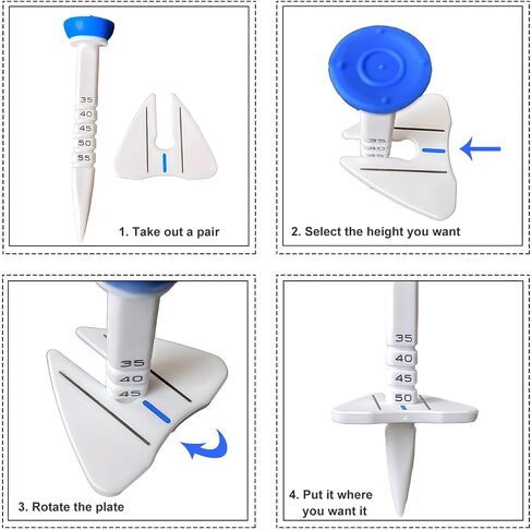 Endysis Height Adjustable Golf Tees, 35mm-50mm, Silicone & Reinforced Plastic, with Aiming Line, Pack of 5 (Blue) - Ideal Gift in Saudi Arabia