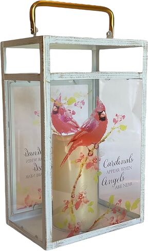 Cardinals Appear Small Decorative Lantern, LED Light Up Glass Lantern with Built-in Pillar Candle and On/Off Switch in Saudi Arabia