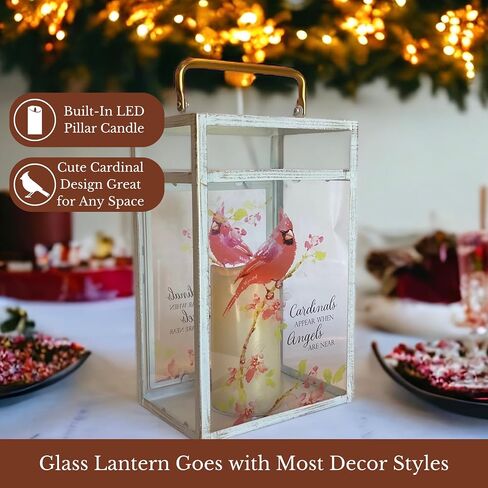 Cardinals Appear Small Decorative Lantern, LED Light Up Glass Lantern with Built-in Pillar Candle and On/Off Switch in Saudi Arabia