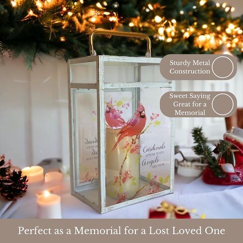 Cardinals Appear Small Decorative Lantern, LED Light Up Glass Lantern with Built-in Pillar Candle and On/Off Switch in Saudi Arabia