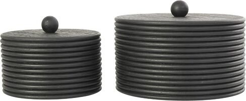 Deco 79 Wooden Large Round Ribbed Storage Box, Set of 3 10", 8"W, Black in Saudi Arabia