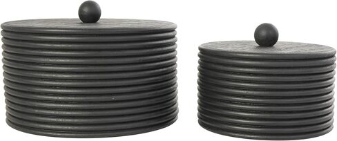 Deco 79 Wooden Large Round Ribbed Storage Box, Set of 3 10", 8"W, Black in Saudi Arabia