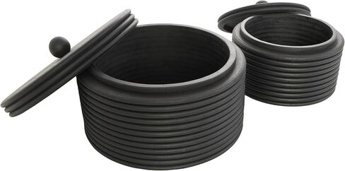 Deco 79 Wooden Large Round Ribbed Storage Box, Set of 3 10", 8"W, Black in Saudi Arabia