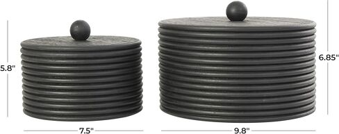 Deco 79 Wooden Large Round Ribbed Storage Box, Set of 3 10", 8"W, Black in Saudi Arabia