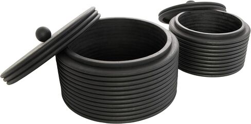 Deco 79 Wooden Large Round Ribbed Storage Box, Set of 3 10", 8"W, Black in Saudi Arabia