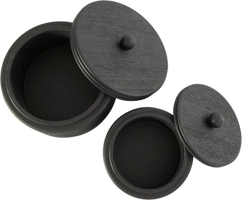 Deco 79 Wooden Large Round Ribbed Storage Box, Set of 3 10", 8"W, Black in Saudi Arabia