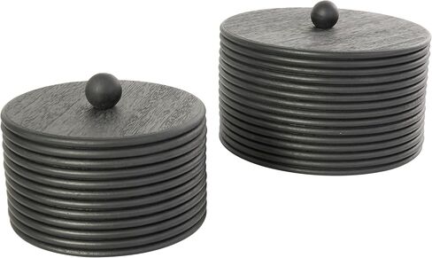 Deco 79 Wooden Large Round Ribbed Storage Box, Set of 3 10", 8"W, Black in Saudi Arabia
