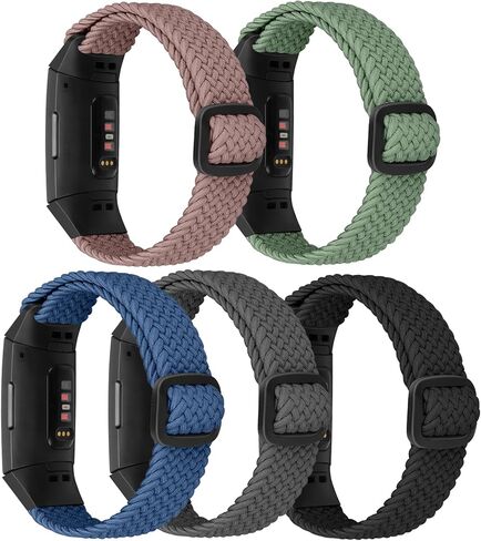 Adjustable Braided Solo Loop Bands Compatible with Fitbit Charge 4/ Fitbit Charge 3/ Charge3 SE, Stretchy Nylon Sport Elastic Wristbands Women Men Straps for Fitbit Fitbit Fitbit Charge 4/ 3/ 3 SE, 5 Packs in Saudi Arabia
