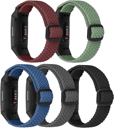 Adjustable Braided Solo Loop Bands Compatible with Fitbit Charge 4/ Fitbit Charge 3/ Charge3 SE, Stretchy Nylon Sport Elastic Wristbands Women Men Straps for Fitbit Fitbit Fitbit Charge 4/ 3/ 3 SE, 5 Packs in Saudi Arabia