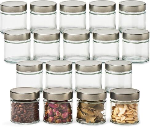 برطمانات زجاجية محكمة الغلق سعة 6oz من EZOWare مع أغطية فضية مصقولة، مجموعة من 18 حاوية تخزين طعام شفافة للمطبخ للزبادي والجيلي والحلوى والعسل والمربى والسكر والتوابل وديكور الشموع DIY in Kuwait