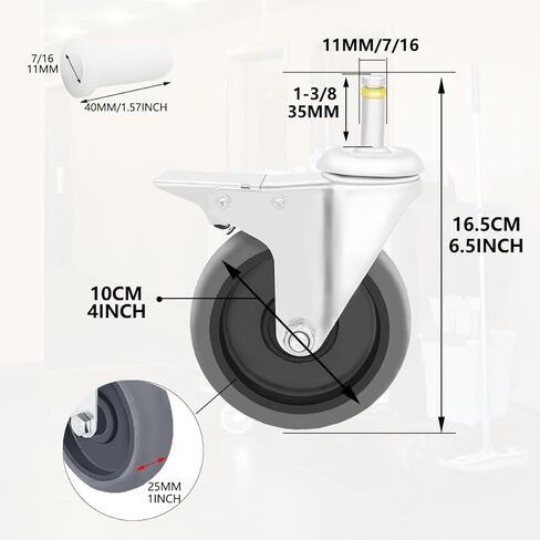 4 Inch Swivel Stem Caster Wheels Heavy Duty Stem Rubber Wheels 7/16-Inch Stem Diameter Replacement Wheels for Bucket Cart Furniture Legs Workbench 4 Pack (2 Swivel 2 Brakes) in Saudi Arabia