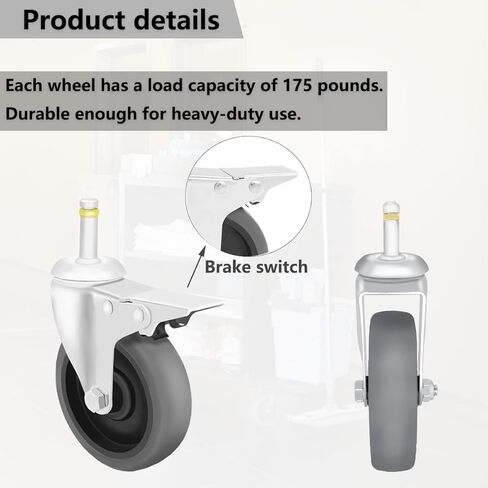4 Inch Swivel Stem Caster Wheels Heavy Duty Stem Rubber Wheels 7/16-Inch Stem Diameter Replacement Wheels for Bucket Cart Furniture Legs Workbench 4 Pack (2 Swivel 2 Brakes) in Saudi Arabia