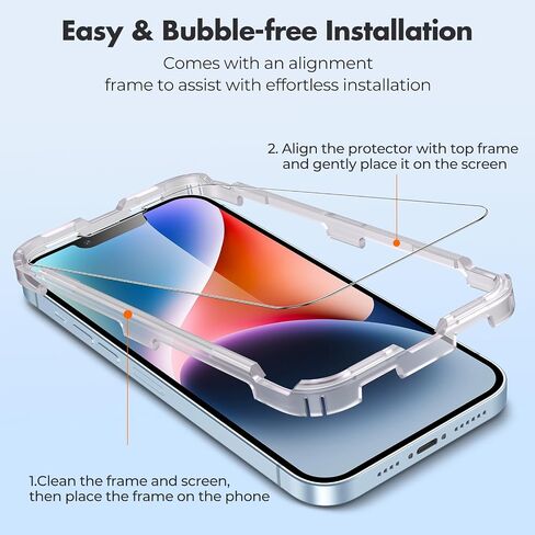 UNBREAKcable 3-Pack Screen Protector for iPhone 14, Double Shatterproof Tempered Glass [Easy Installation Frame] [9H Hardness] [99.99% HD Clear] [Case Friendly] for iPhone 6.1 inch in Saudi Arabia