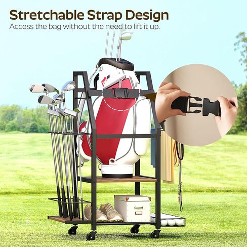 مرآب تخزين حقائب الجولف، منظم حقائب الجولف، حامل تخزين كبير للجولف مع عجلة، مناسب لنوادي الجولف وكرات الجولف وإكسسوارات معدات الجولف، للمرآب والنادي، بني ريفي GB02BR in Kuwait