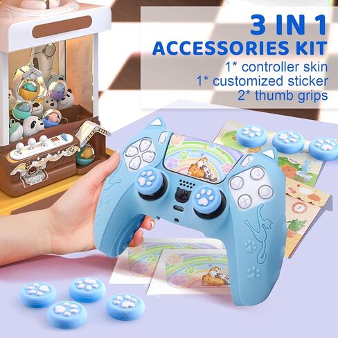 SIKEMAY PS5 وحدة التحكم الجلد 2 حزمة، لطيف القط مخلب PS5 غطاء وحدة التحكم المضادة للانزلاق PS5 الملحقات سيليكون الجلد واقية قبضة تحكم لبلاي ستيشن 5 DualSense مع 4 قبعات قبضة الإبهام (الوردي) in Kuwait